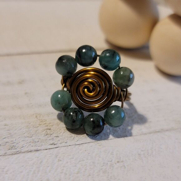 Emerald Copper Wire Wrapped Rings - Picture 1 of 4